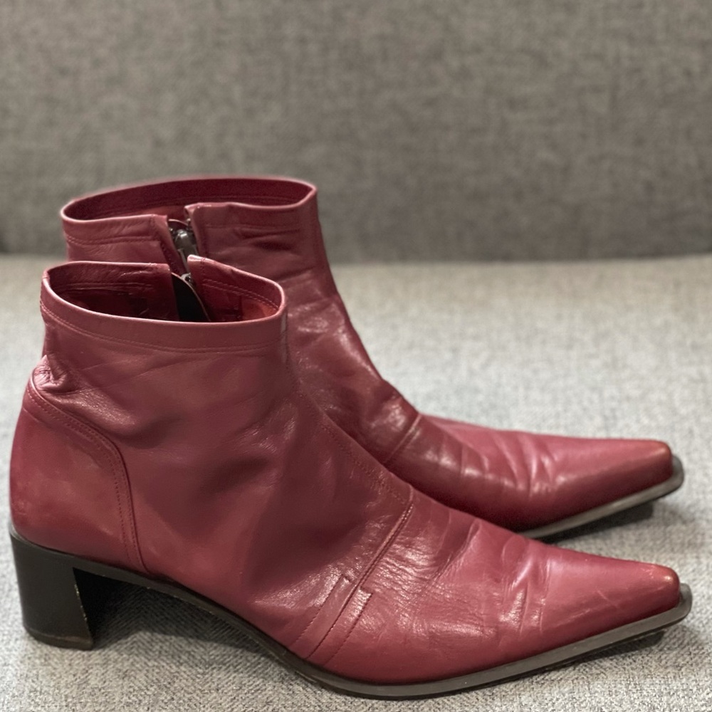 Vintage Red Leather Ankle Boot